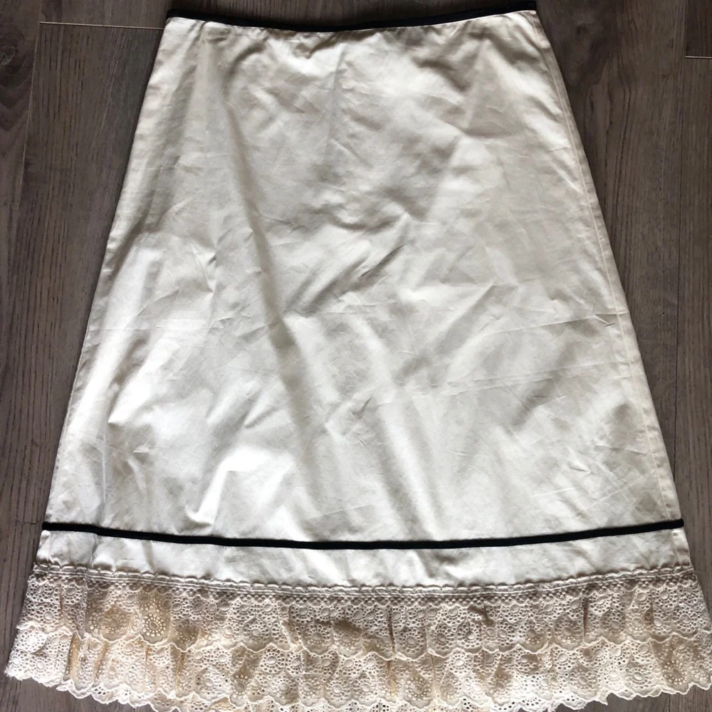 J. Crew Cream Midi Cotton Skirt Lace Ruffle and Velvet Trim Details 2006 - Picture 8 of 8